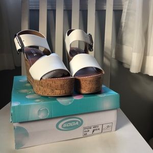 White cork bottom heels